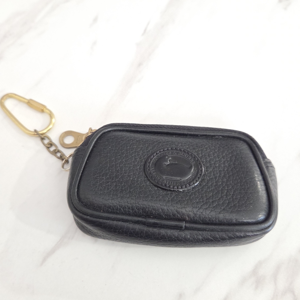 Dooney & Bourke Black Pebbled Leather Key Pouch with Embossed Logo